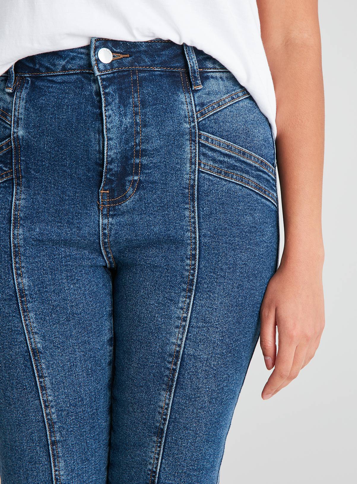 Dark Denim Straight Leg Panel Jeans With Stretch - 20 - Image 3